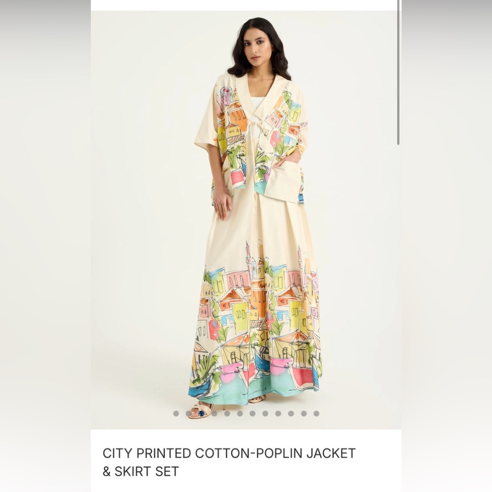 City Printed Cotton-Poplin Jacket & Skirt Set — Cream Multicolor